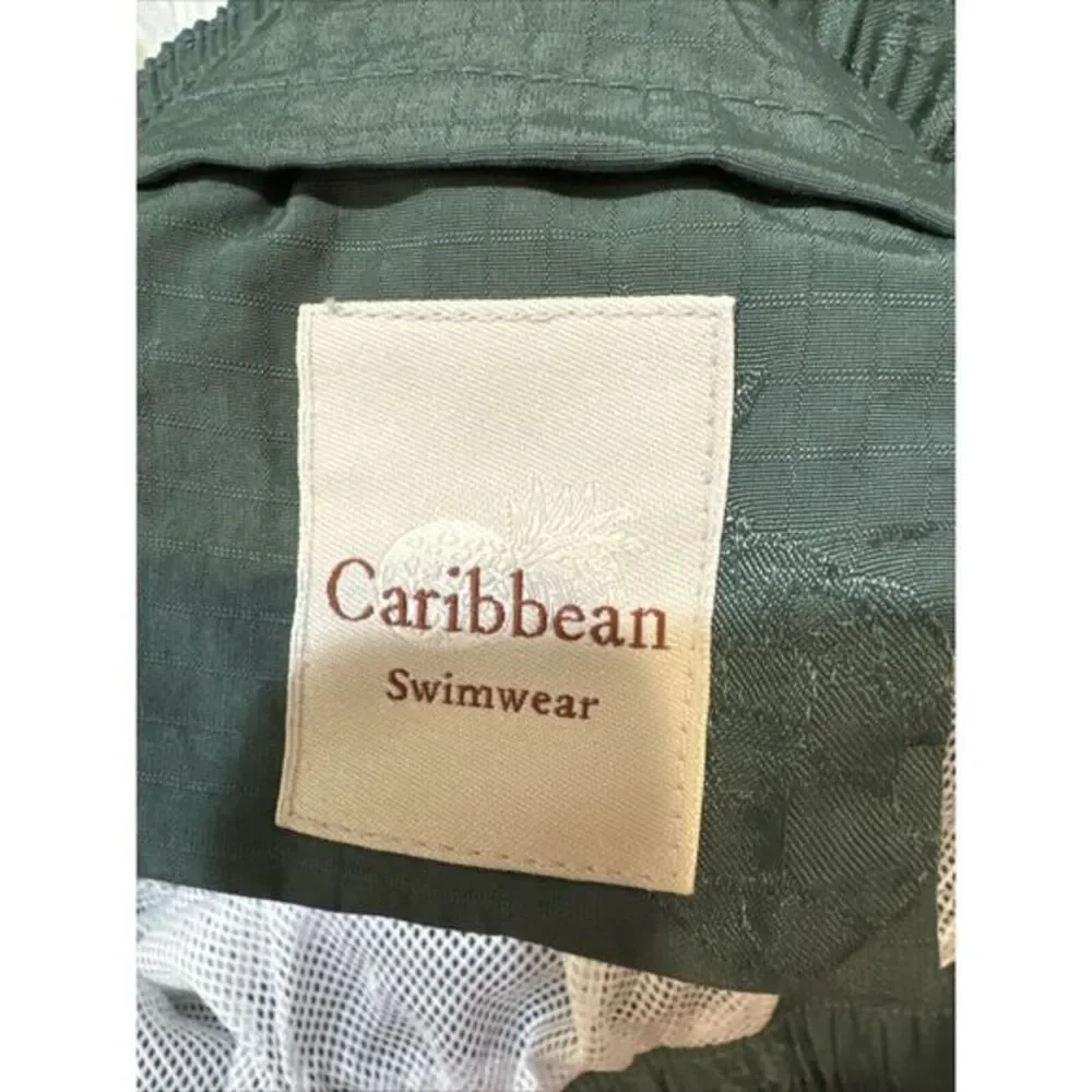 Caribbean Swimwear Trunks Men's 2X Drawstring Elastic Nylon Pineapples Green xxl